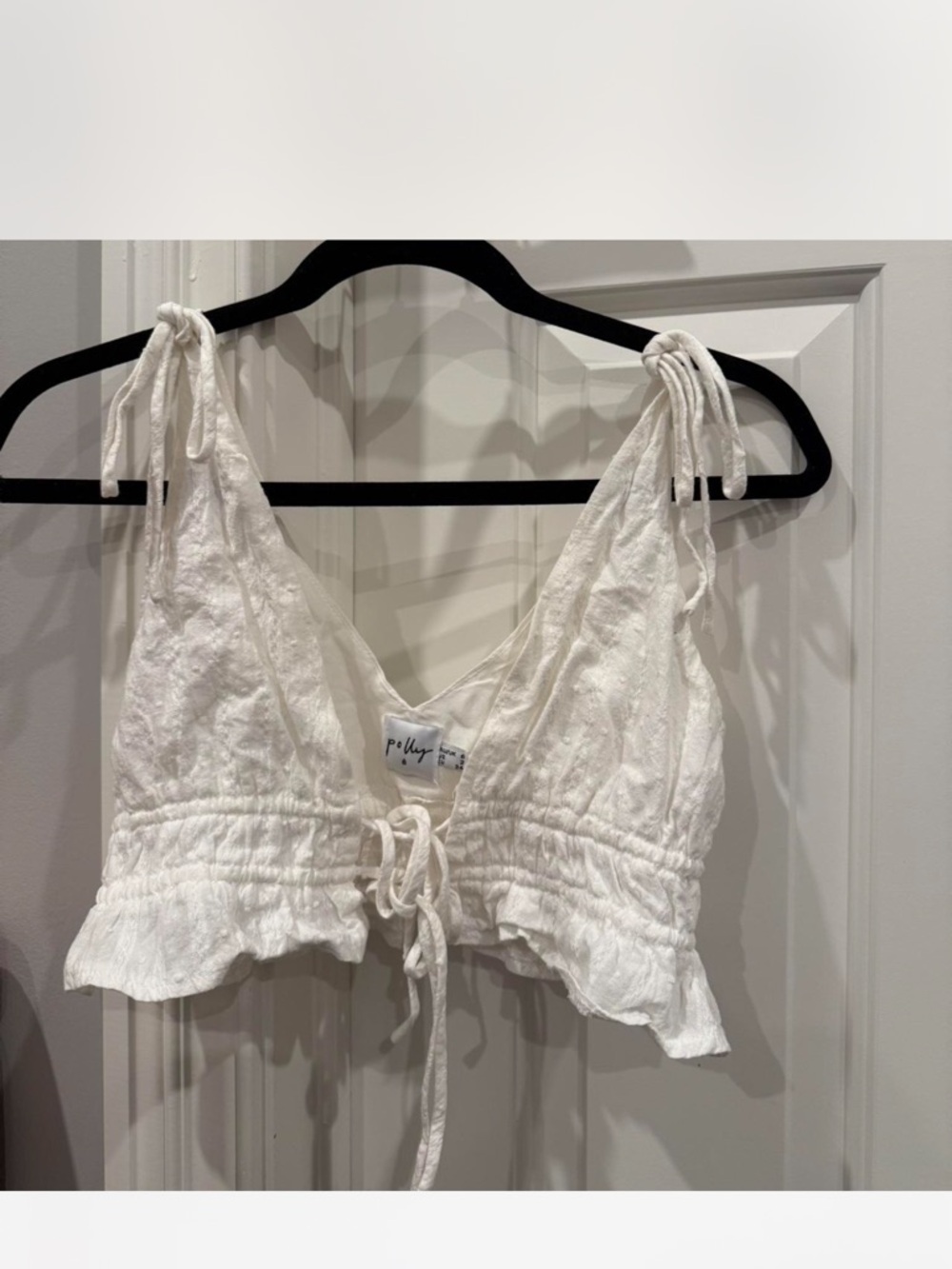 White Tie-Shoulder V-Neck Cropped Camisole with Front Drawstring